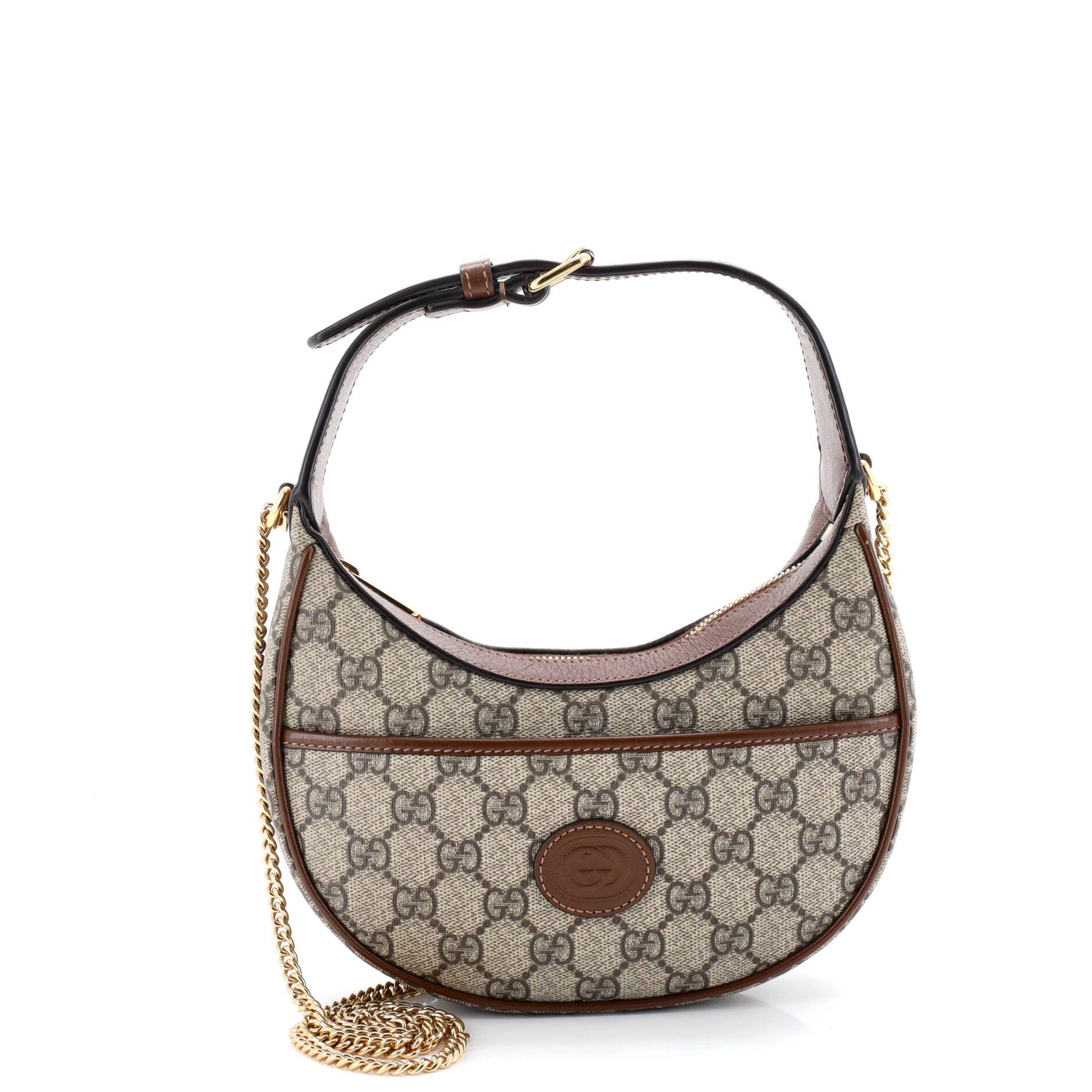 Gucci Interlocking G Patch Half Moon Hobo GG Coated Canvas Mini