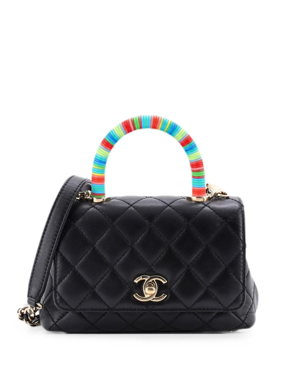 Coco Top Handle Bag Quilted Goatskin with Multicolor Handle Extra Mini satchel
