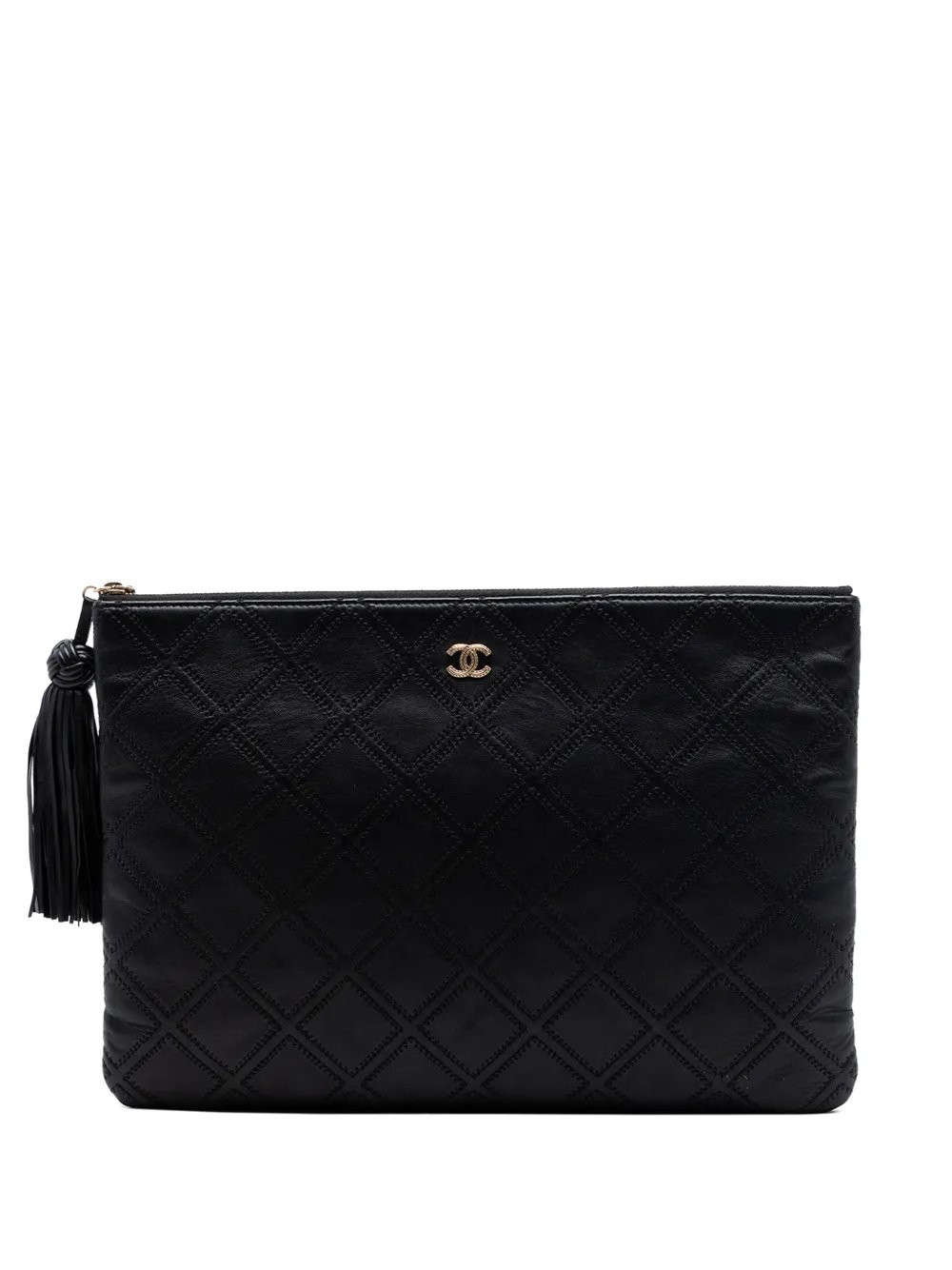 2016-2017 Large Quilted Lambskin Double Stitch Tassel O Case clutch bag
