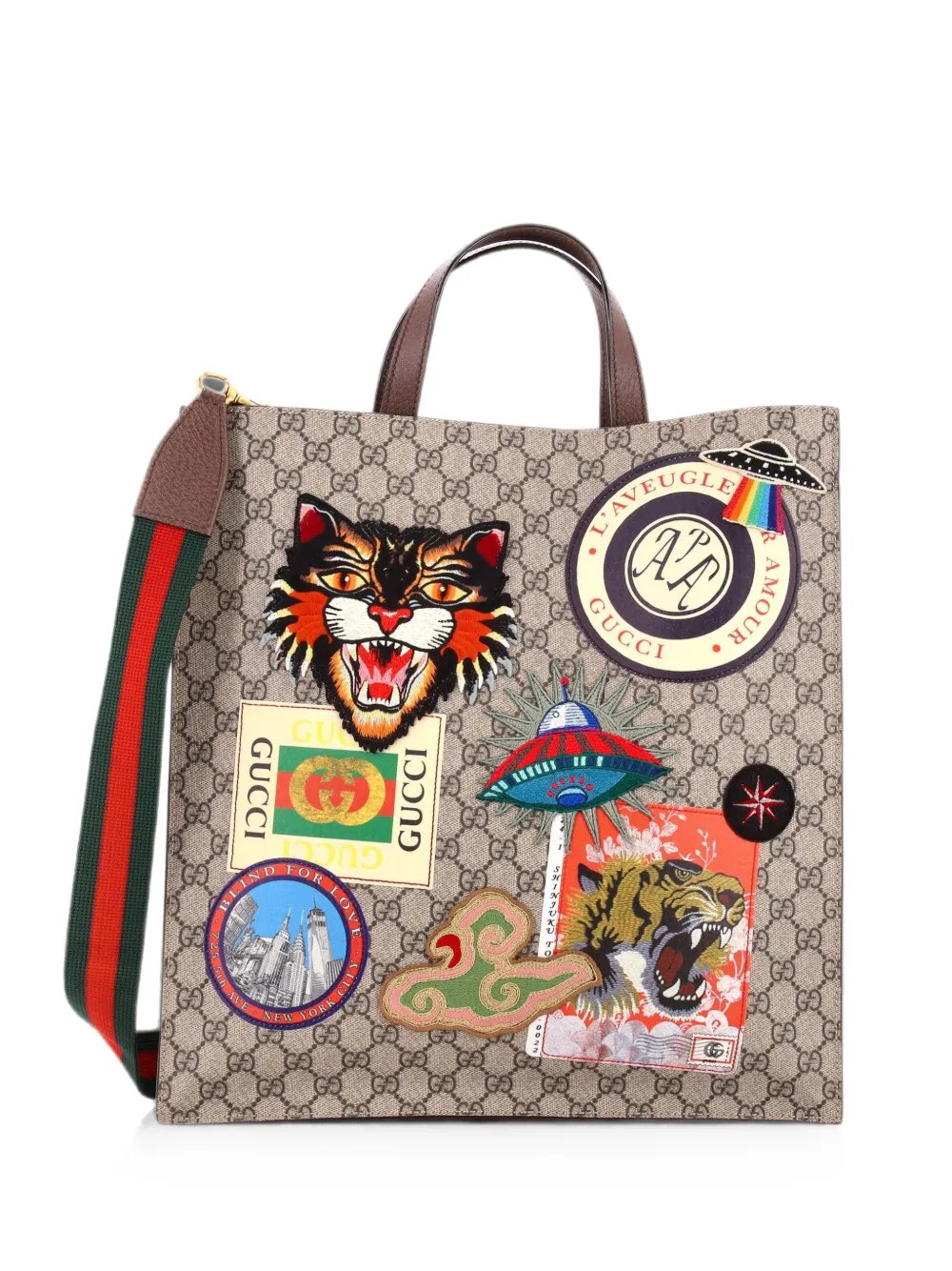 Courrier Convertible Soft Open GG Coated Canvas with Applique North South tote bag