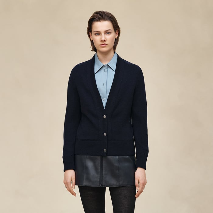Bleu Noir "l'Enseigne Du Sellier" Buttoned Cashmere Cardigan