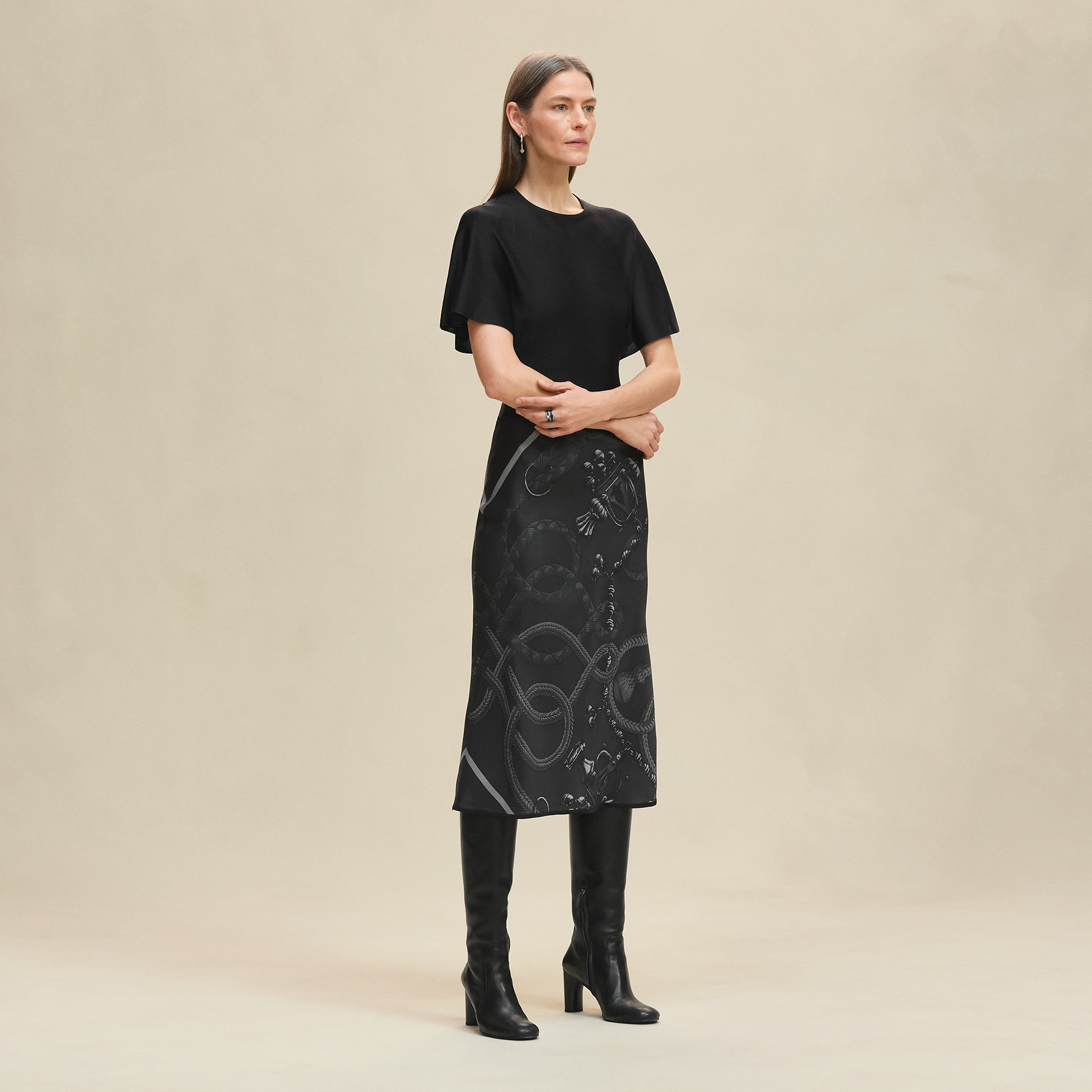 "Palefroi Remix" short-sleeve twillaine long dress