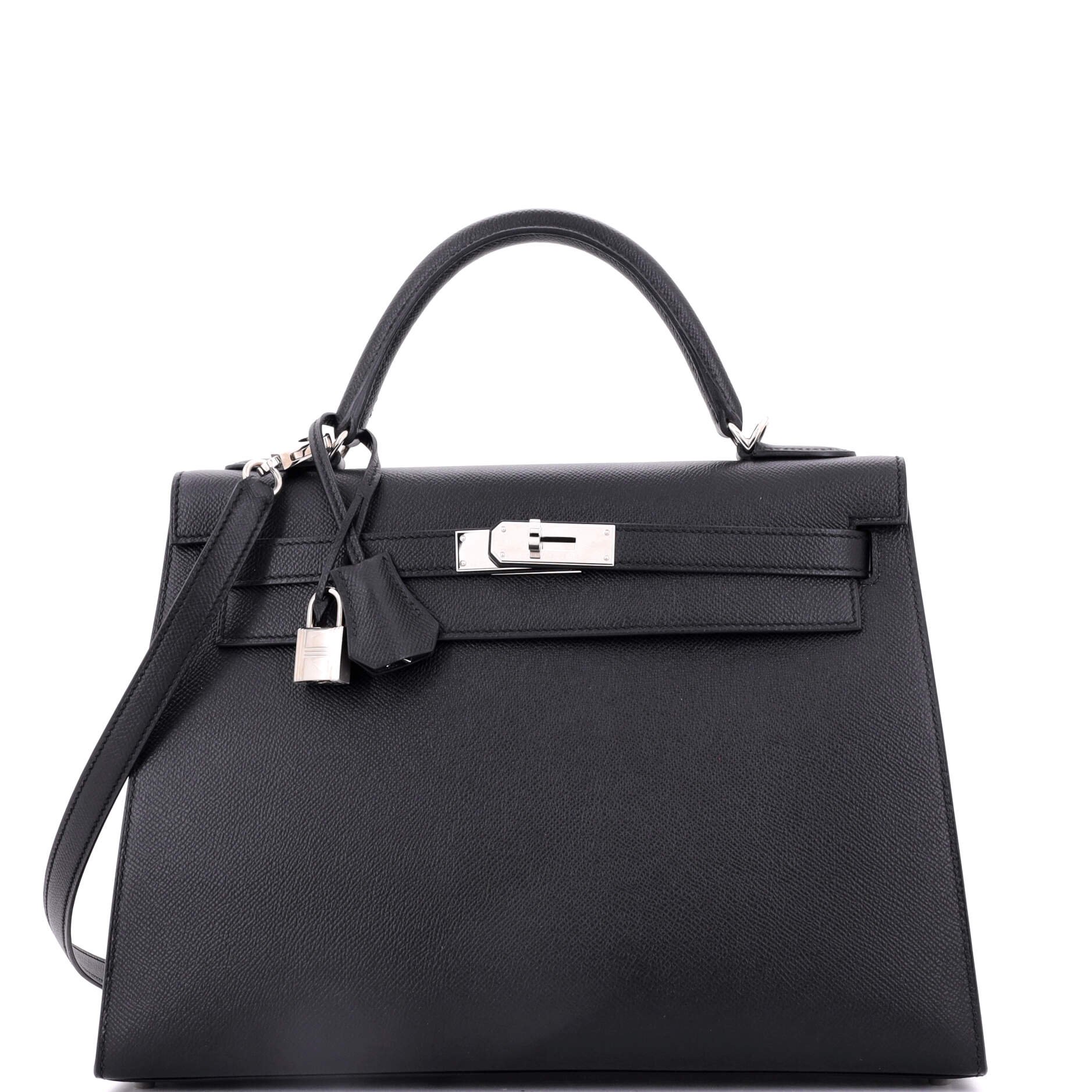 Hermes Kelly Handbag Noir Epsom with Palladium Hardware 32