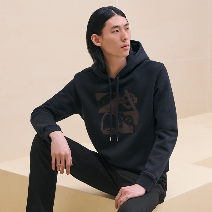Marine "Metallerie Au Carre" Hooded Sweater With Leather Detail