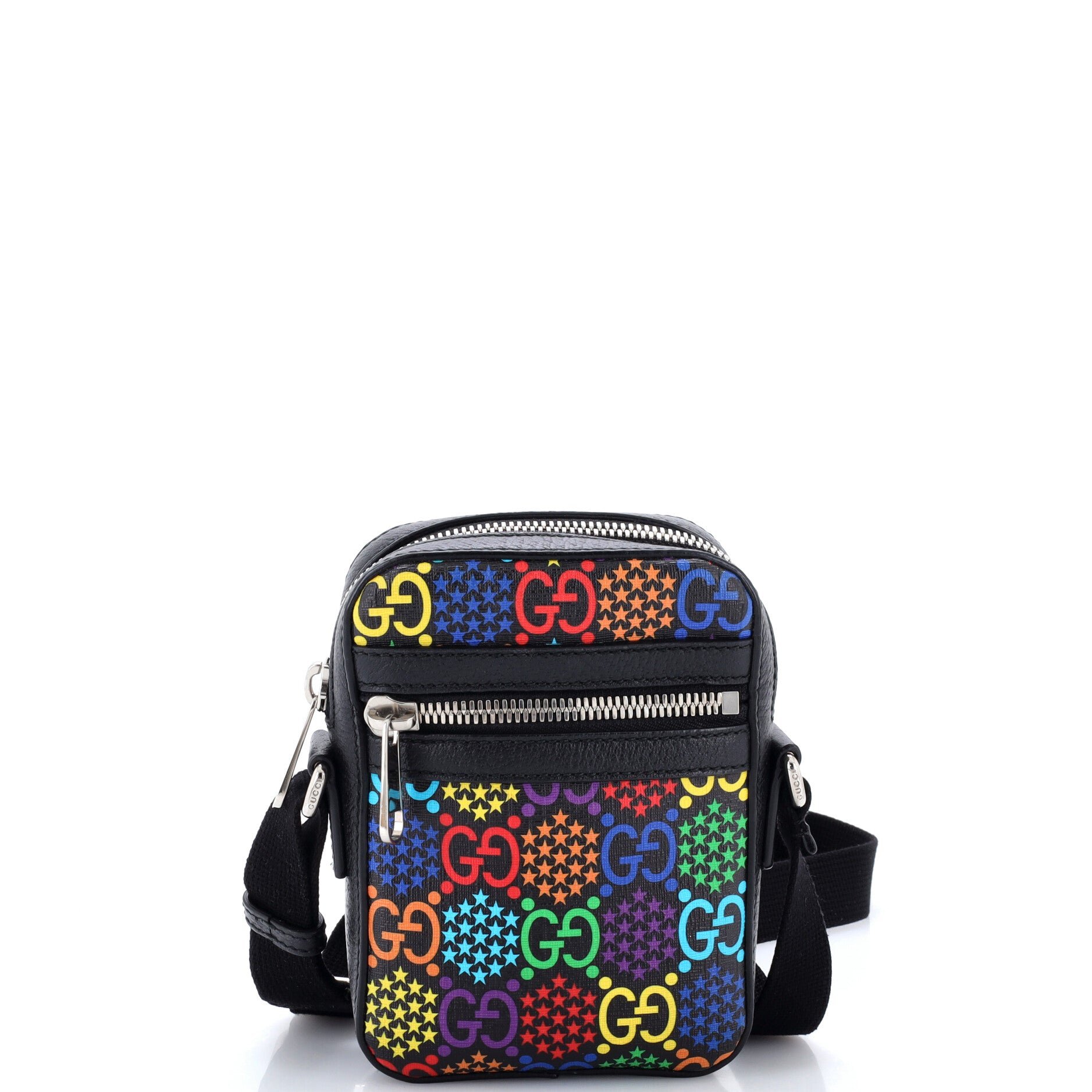 Front Zip Messenger Bag Psychedelic Print GG Coated Canvas Mini