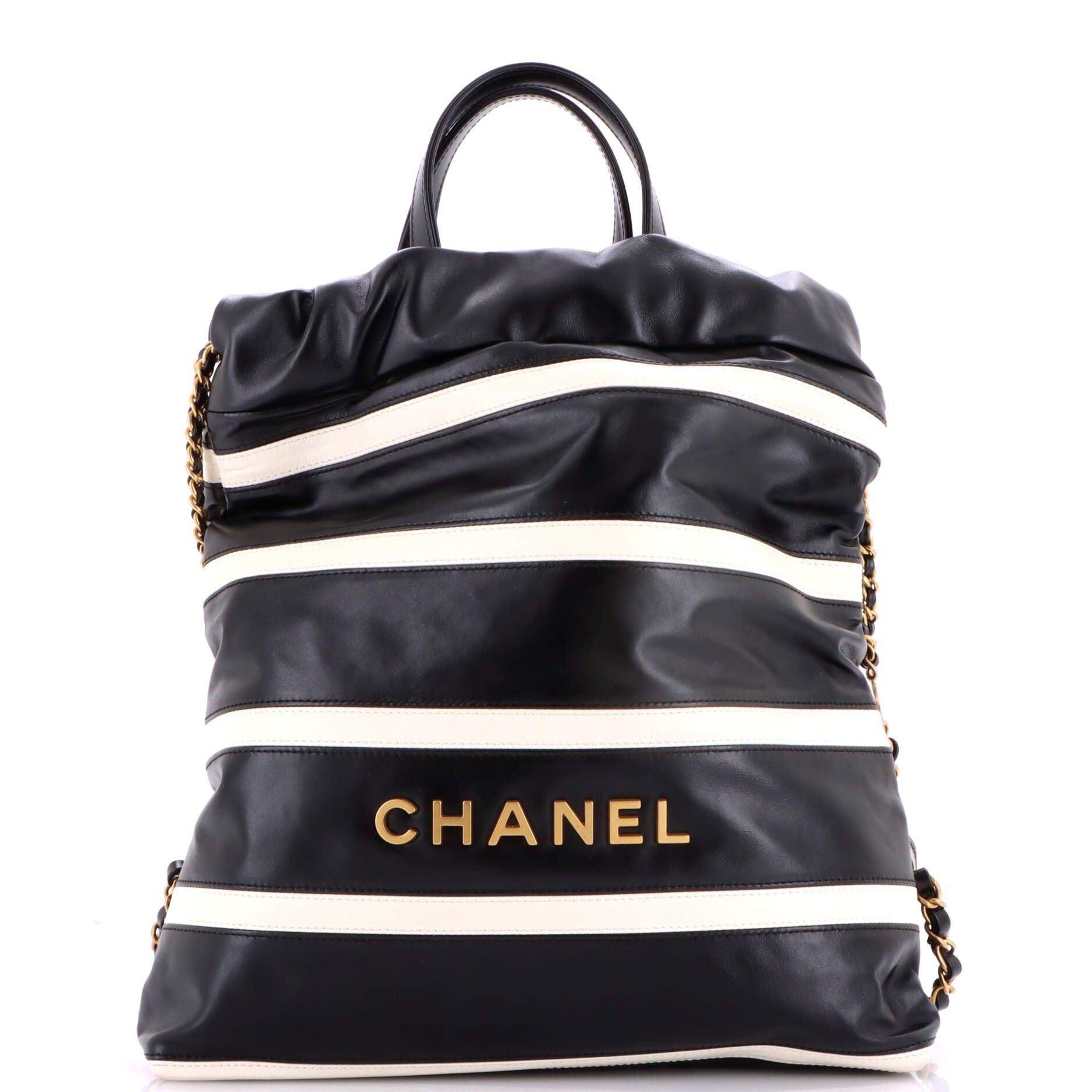 22 Chain Backpack Striped Shiny Calfskin Medium