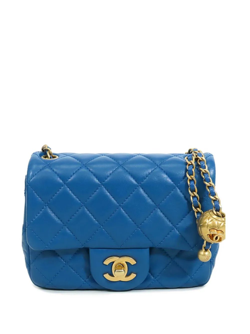 2019 Mini Square Classic Lambskin Pearl Crush Single Flap crossbody bag