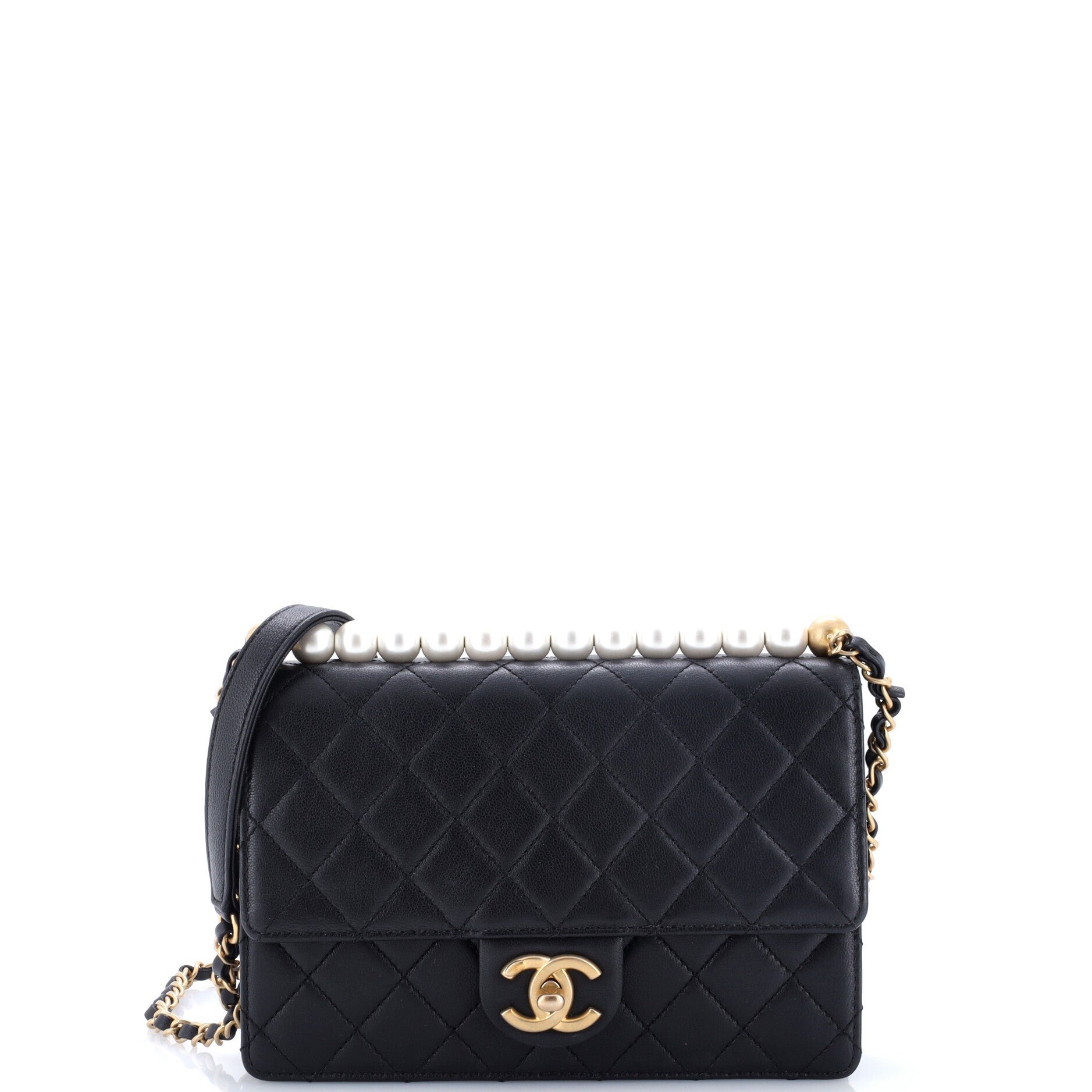 Chic Pearls Flap Bag Quilted Lambskin Small
