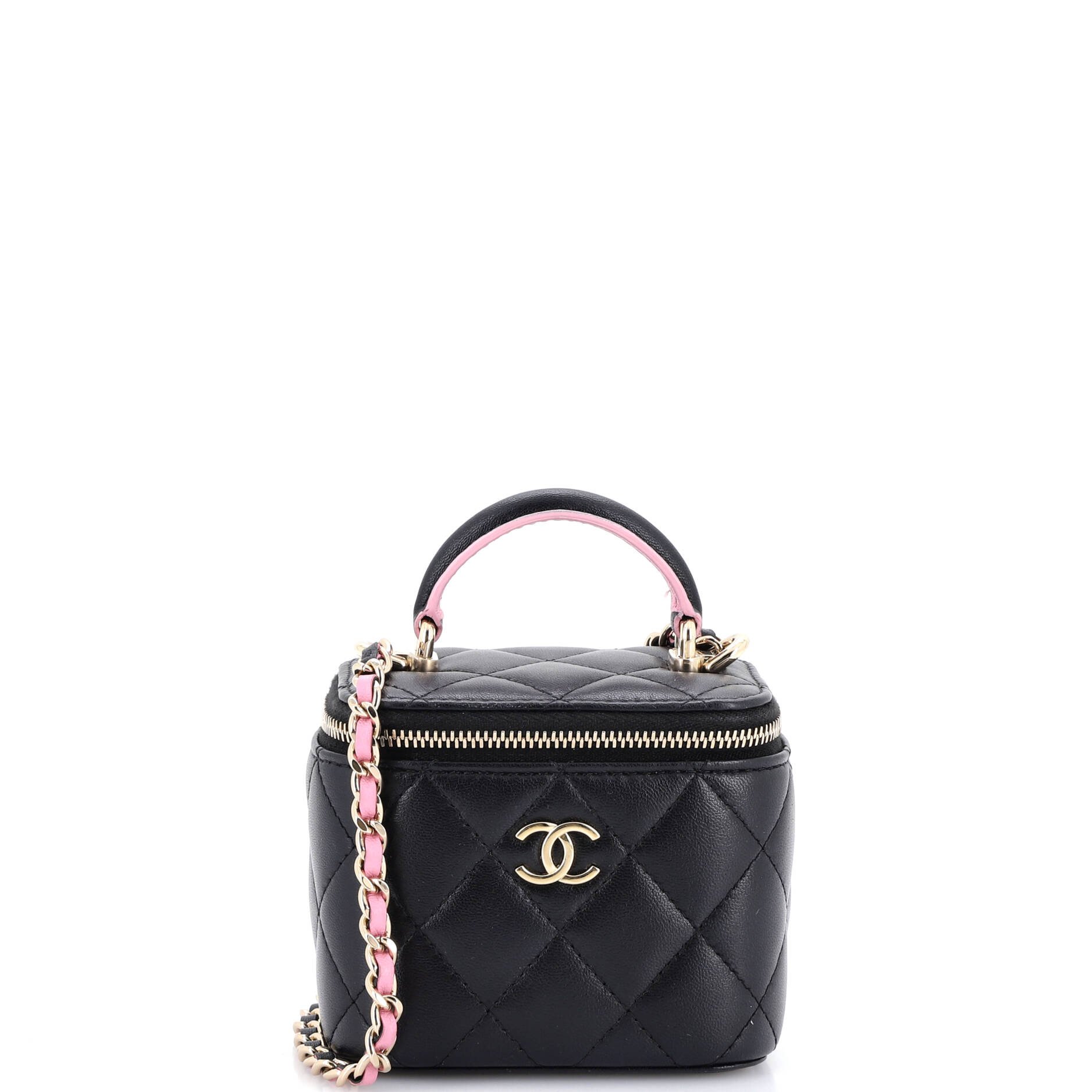 Classic Top Handle Vanity Case with Chain Quilted Lambskin Mini