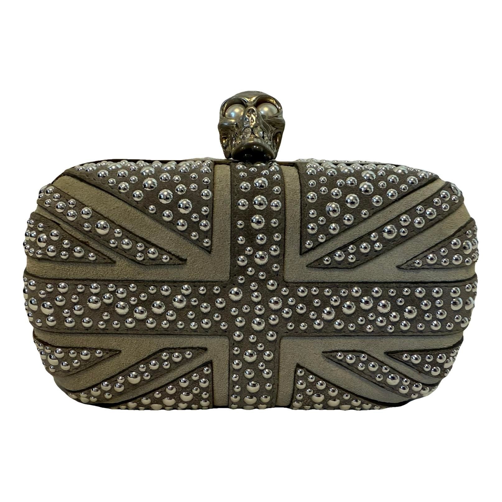 Skull leather clutch bag