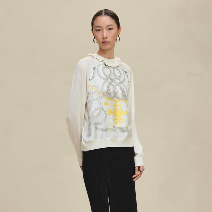 Blanc Nacre "Palefroi Remix" Long-sleeve Twillaine Sweater