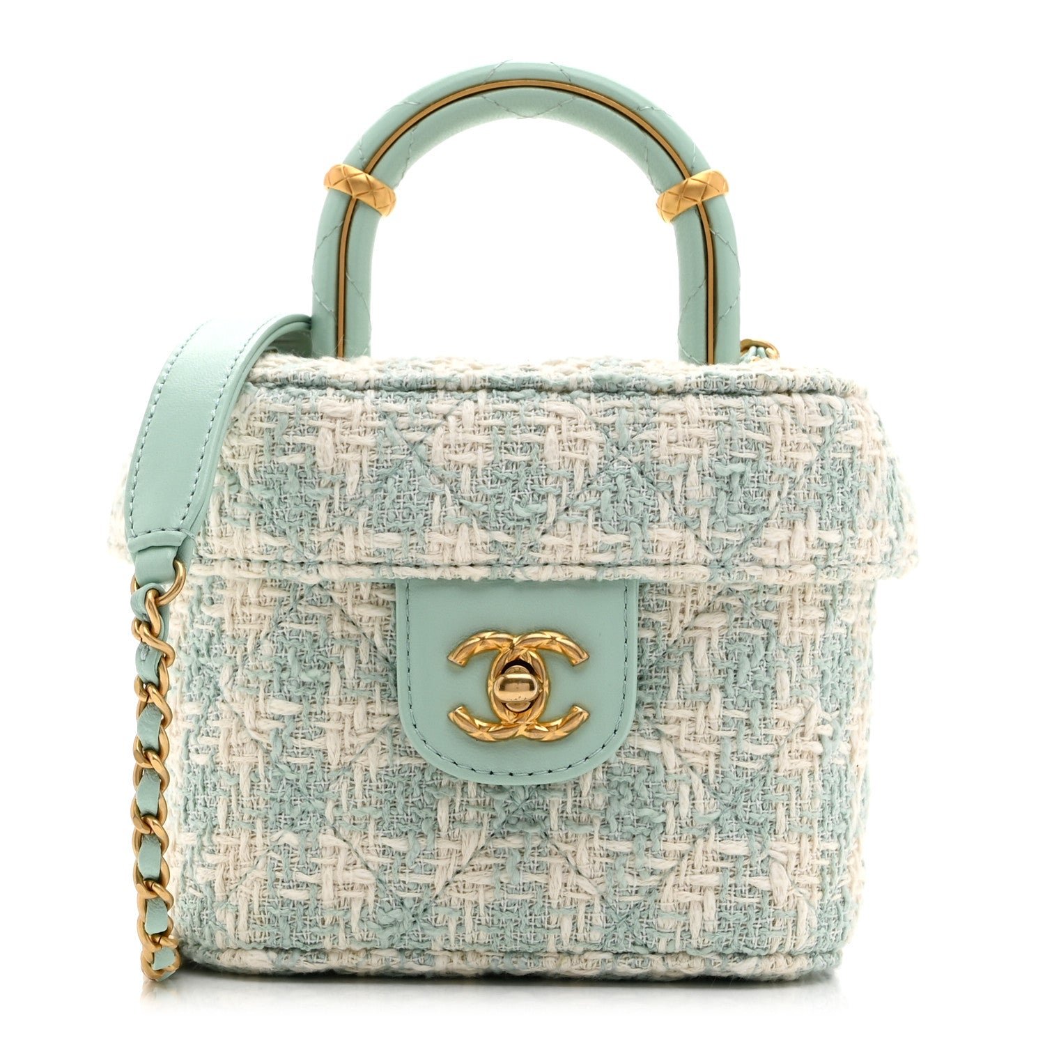 Chanel Tweed Handle Crush Small Vanity Case Light Green