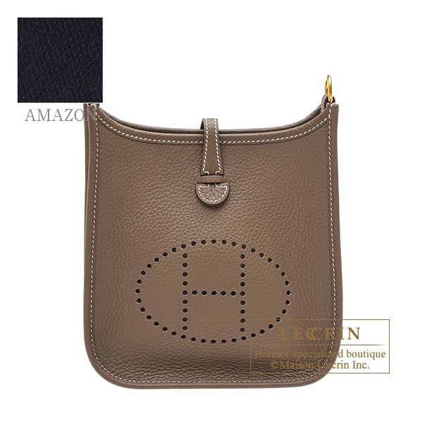 Hermes Evelyne Amazon bag 16/TPM Etoupe grey/Blue indigo Clemence leather Gold hardware Bandouliere 111cm