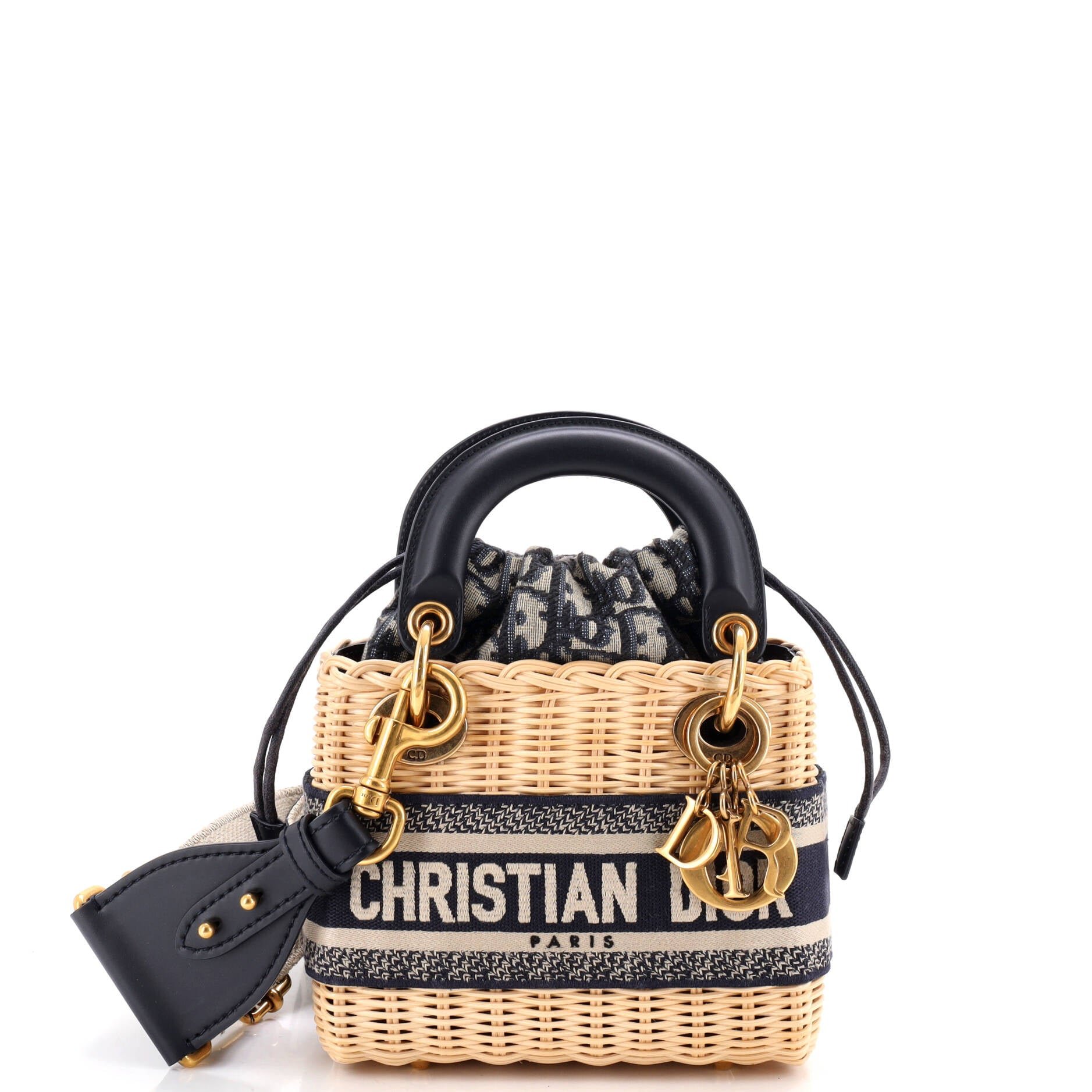 Dior Lady Dior Bag Wicker and Oblique Canvas Mini
