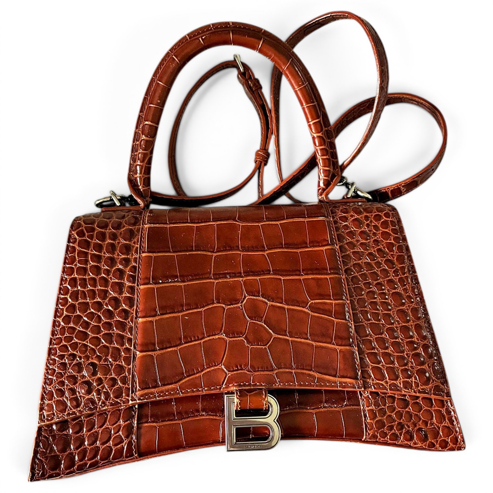 Hourglass leather handbag