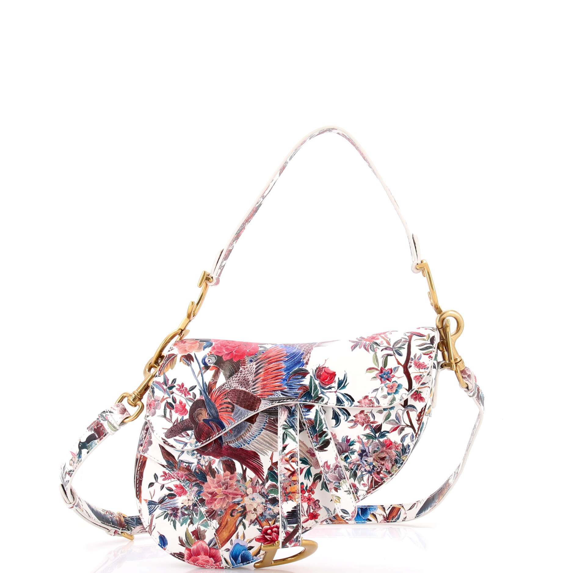Saddle Handbag with Strap Printed Leather Medium