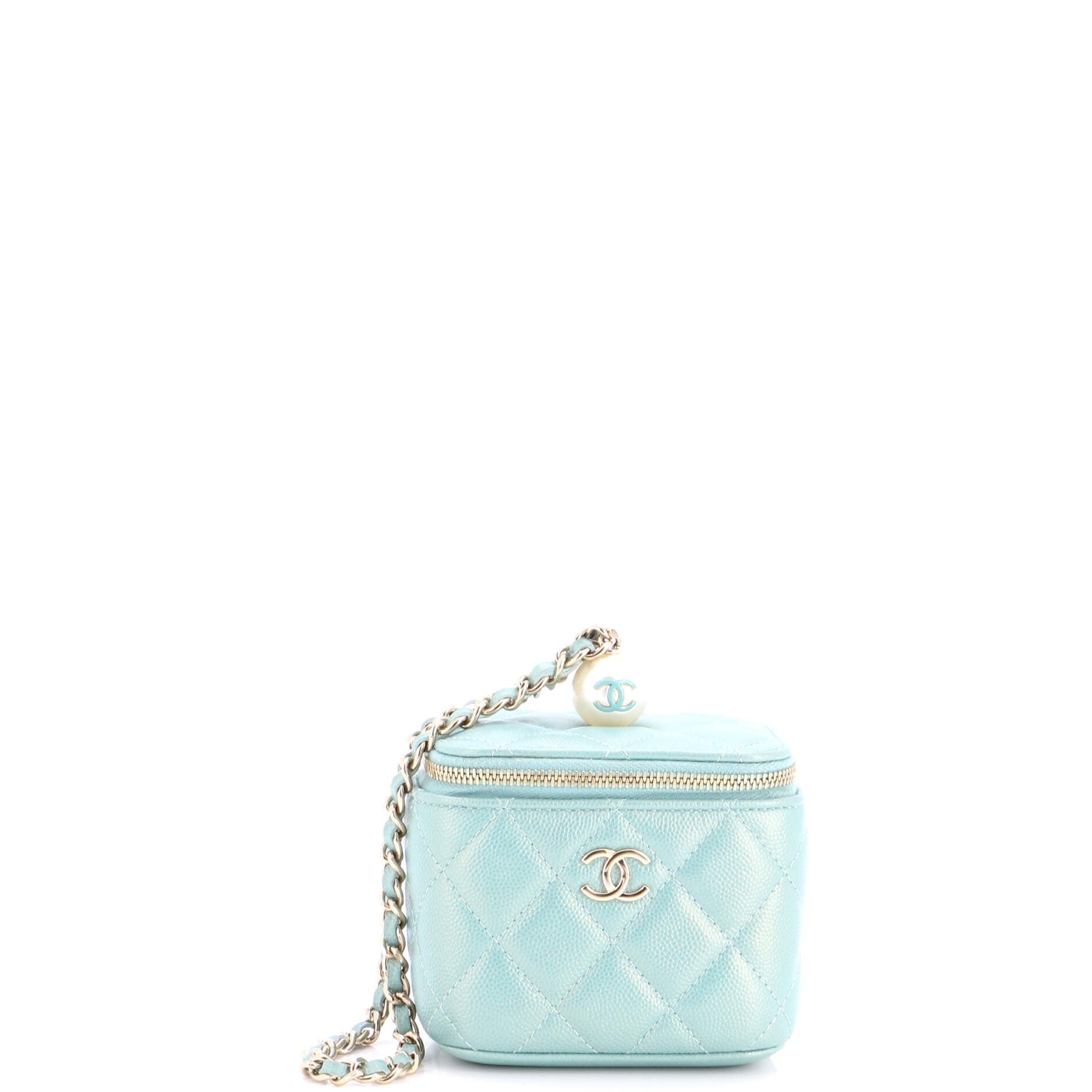 Classic Pearl Vanity Case with Chain Quilted Caviar Mini