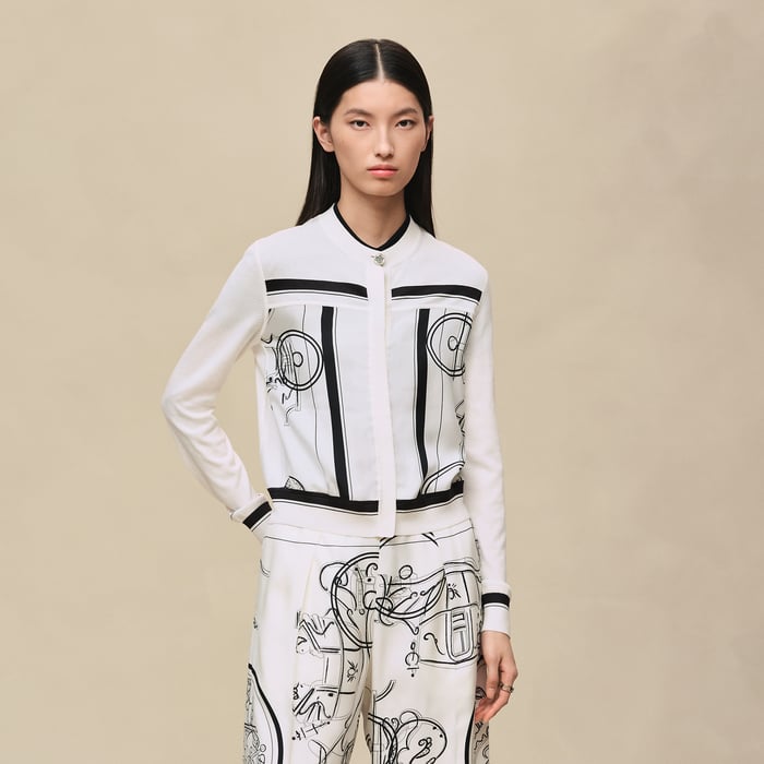 Blanc Nacre "Ex-libris a Main Levee" Long-sleeve Twillaine Cardigan