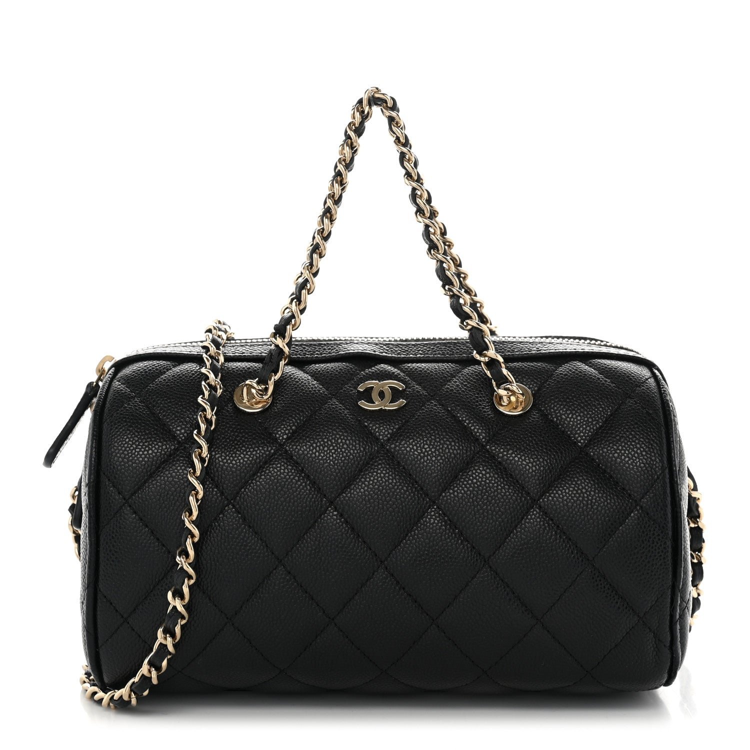 Chanel Caviar Quilted Barrel Clutch With Chain Black