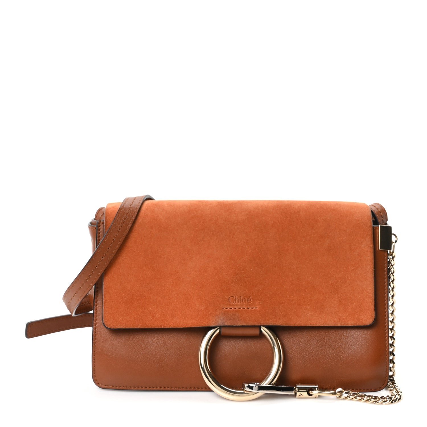 Chloe Chloe Suede Calfskin Small Faye Shoulder Bag Tobacco