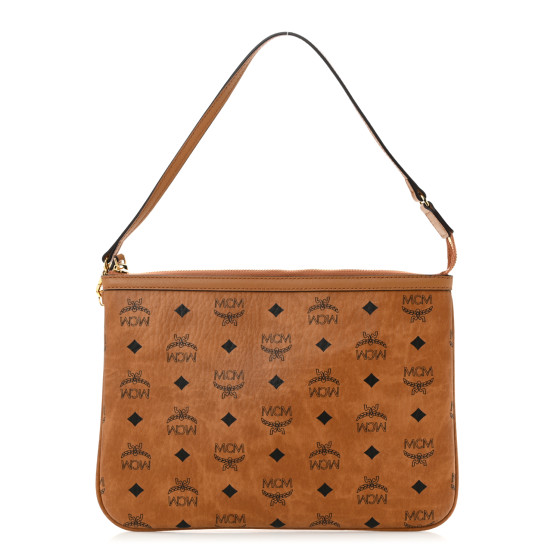 MCM Visetos Liz Shopper Tote Pouch Cognac