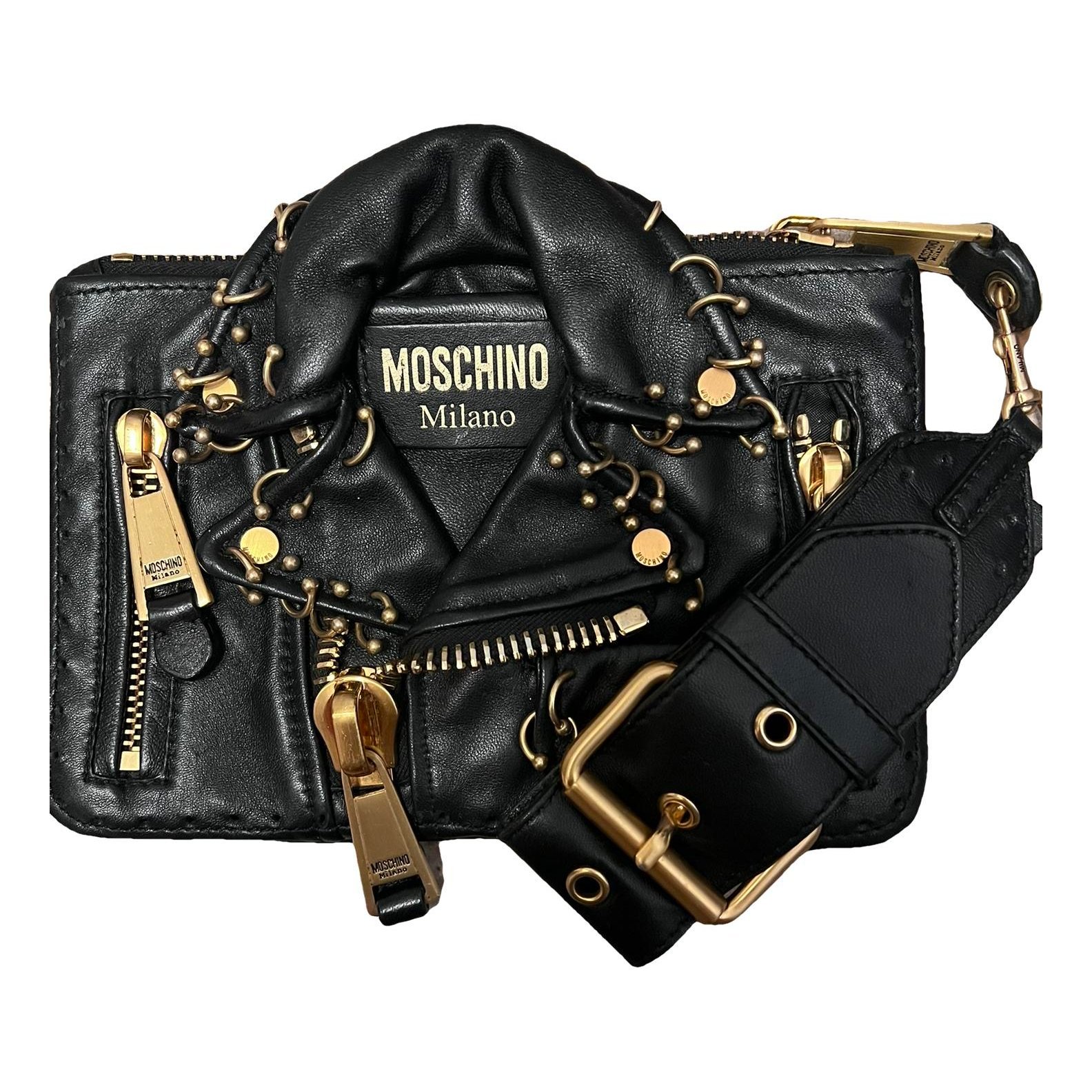 Moschino Biker leather clutch bag