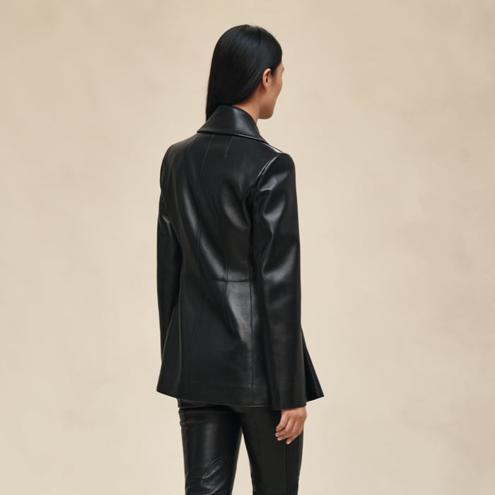 Noir Knotted Leather Suit Jacket