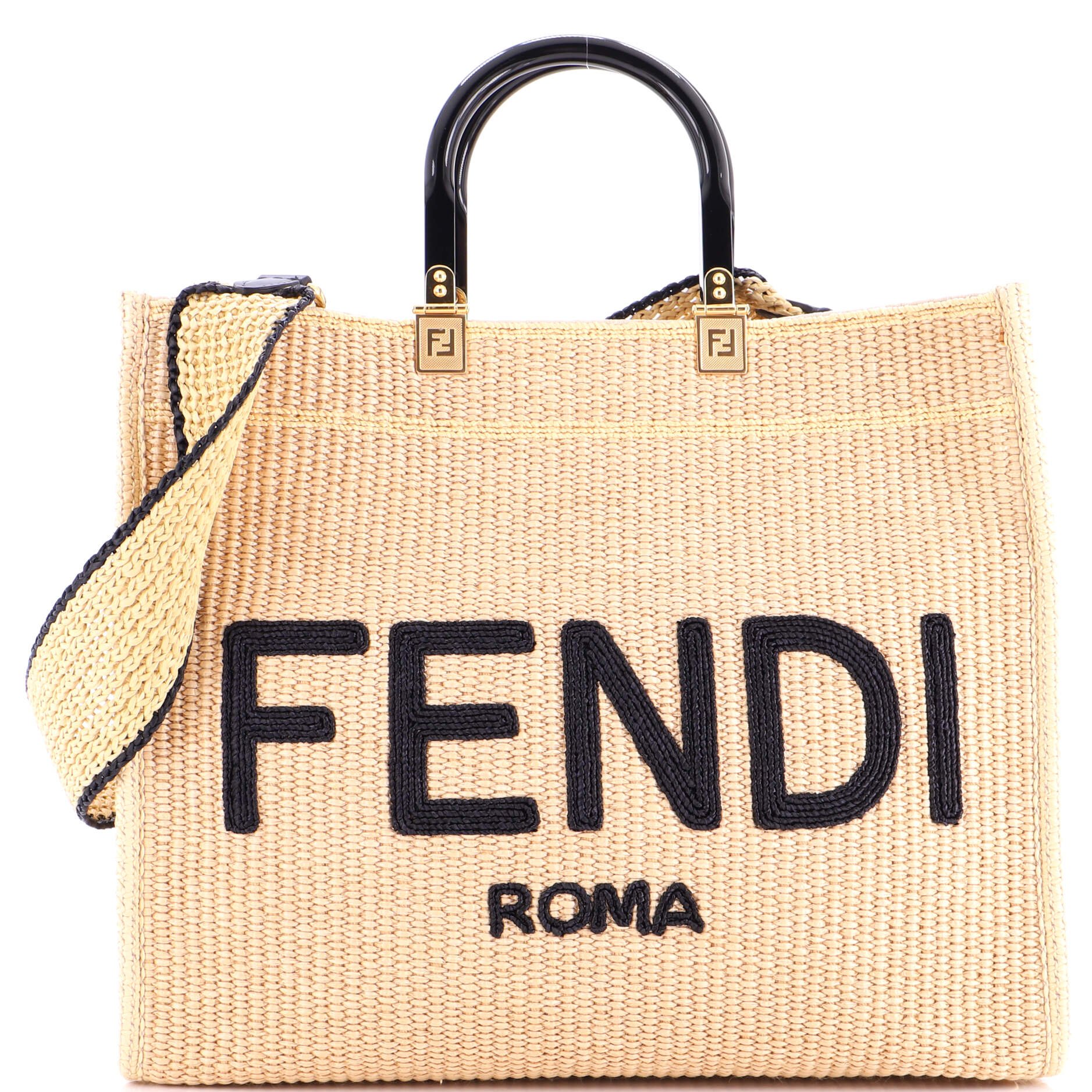 Fendi Sunshine Shopper Tote Woven Raffia Medium