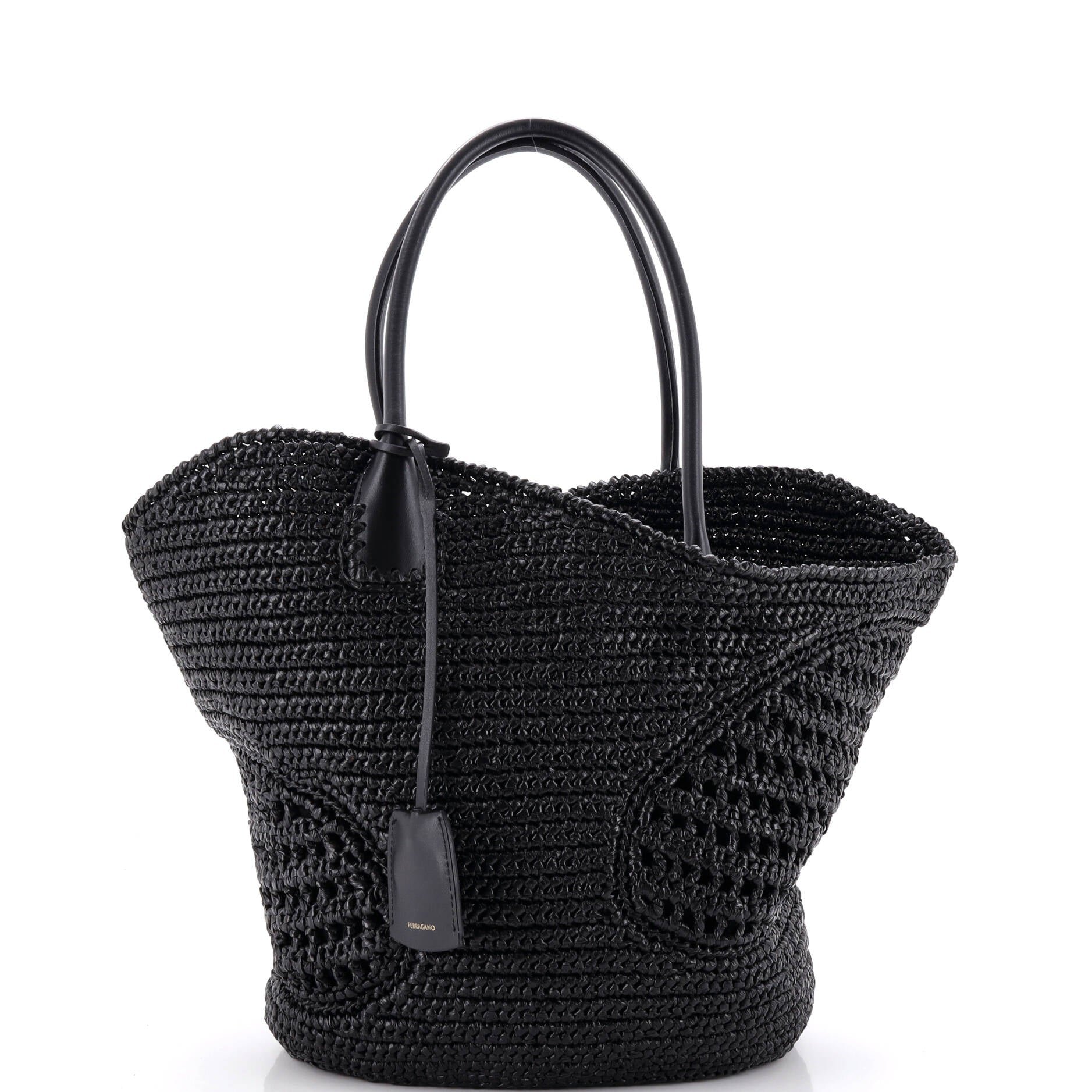 Ferragamo Cut Out Tote Woven Raffia Large
