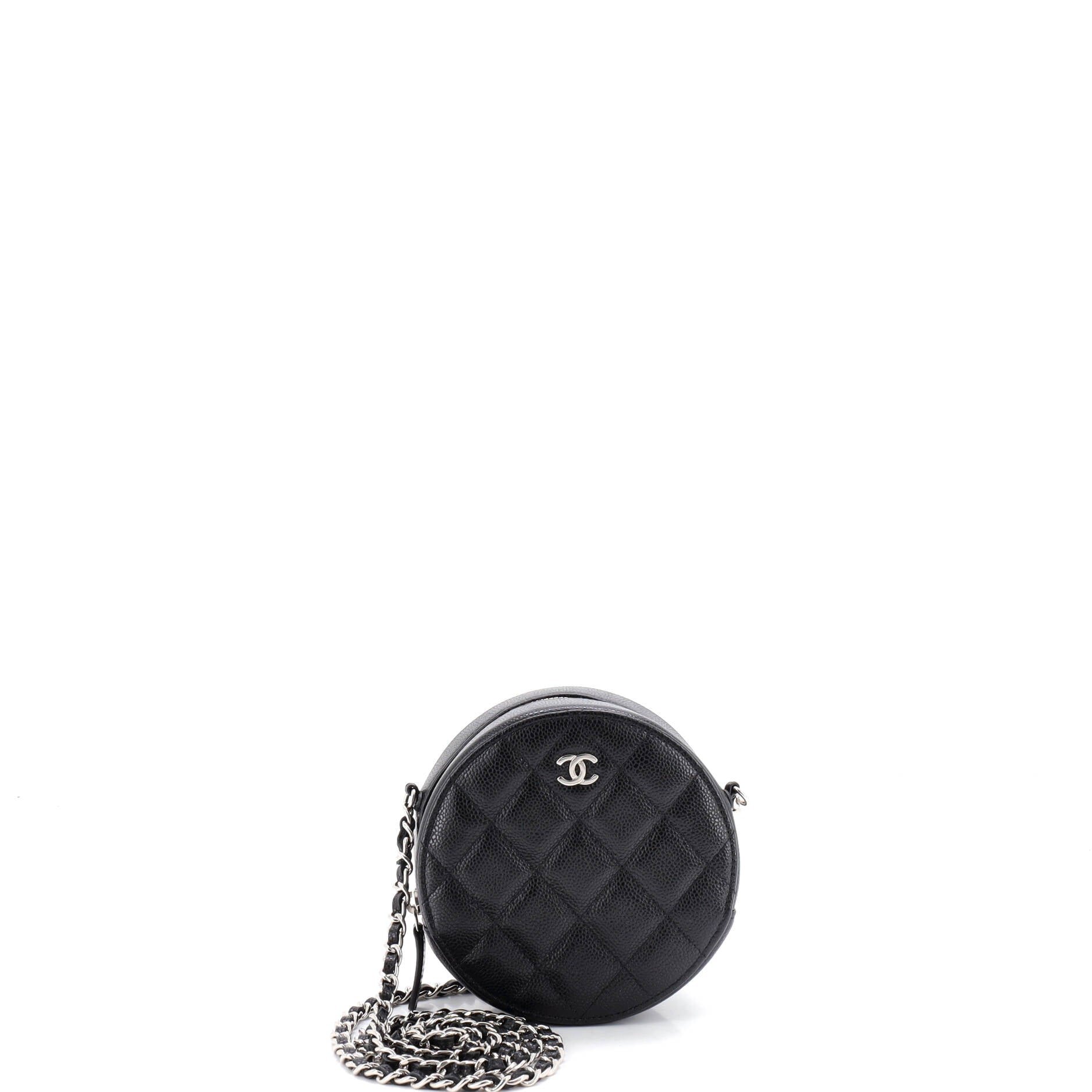 Round Clutch with Chain Quilted Caviar Mini
