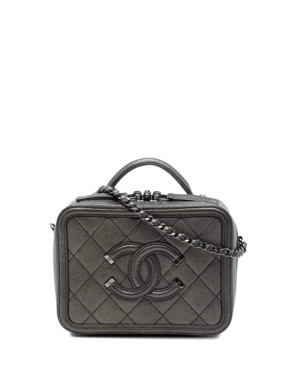 2018-2019 Small Metallic Caviar CC Filigree Vanity Case satchel