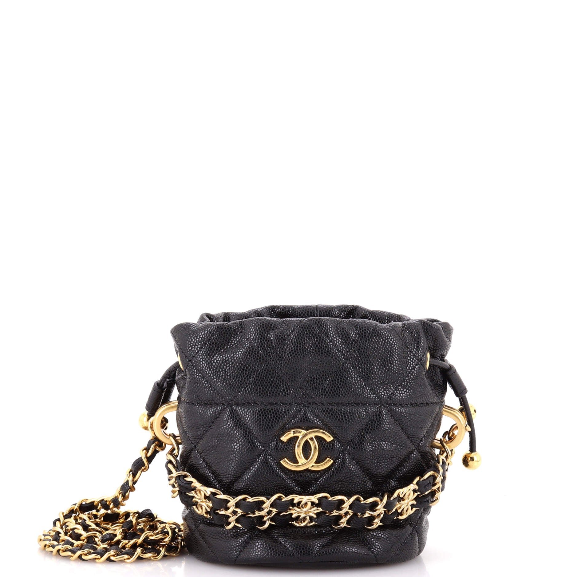 Coco First Bucket Clutch With Chain Quilted Caviar Mini