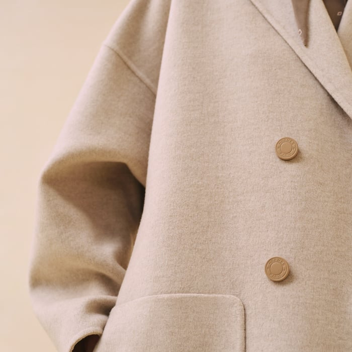 Beige Naturel Mixed Leather Wide Overcoat