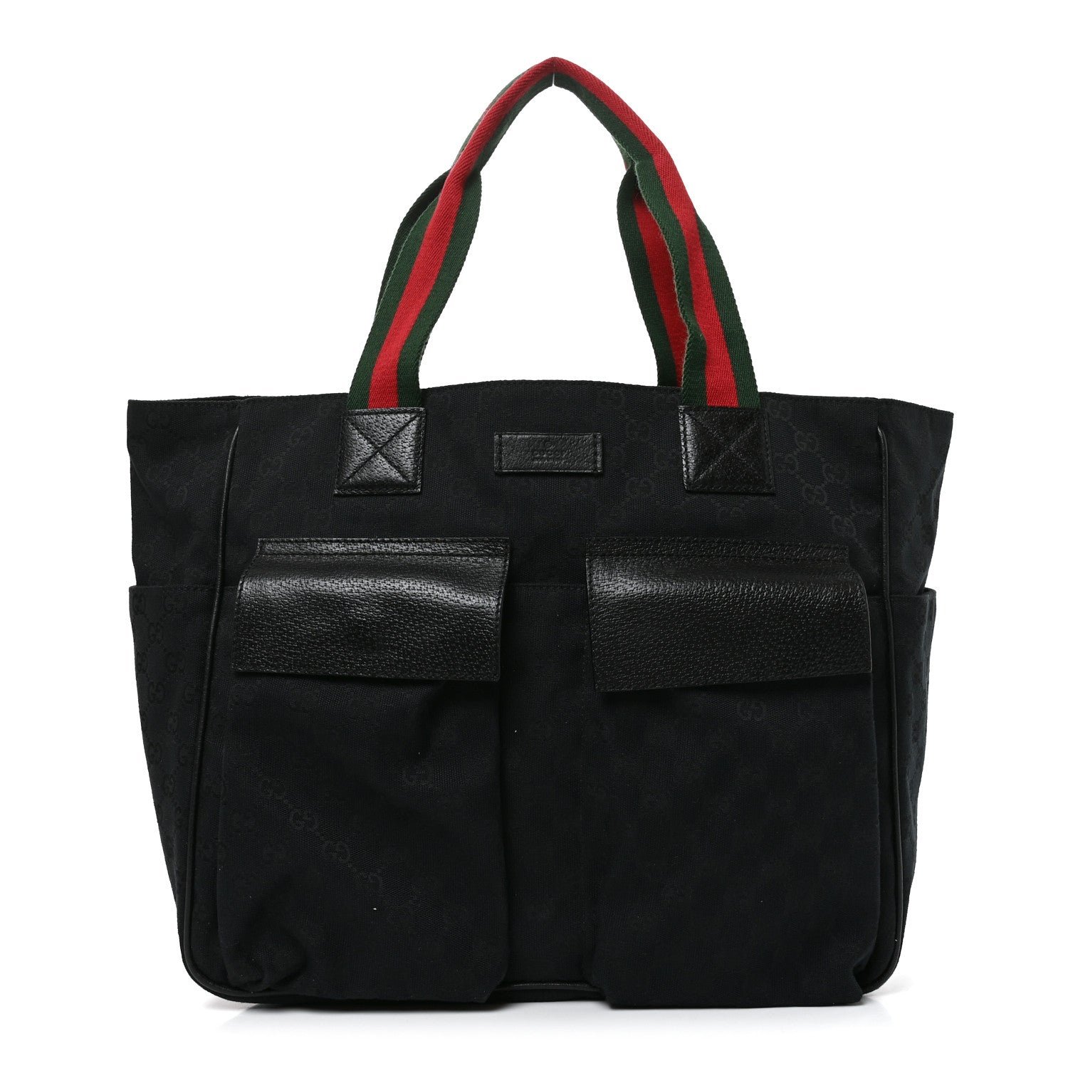 Gucci GG Monogram Medium Web Handle Double Pocket Tote Black