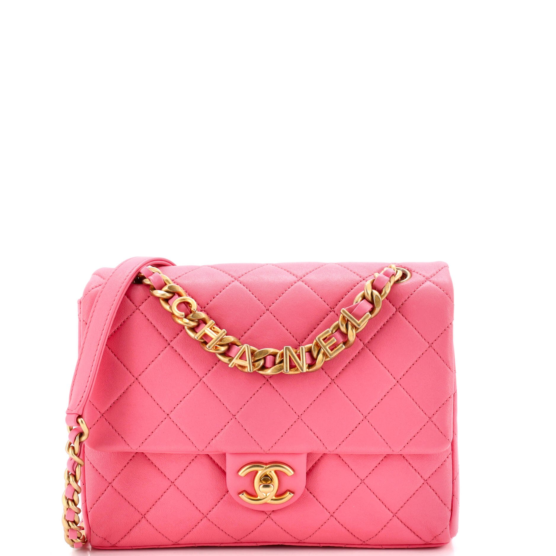 Logo Letters Chanel Touch Chain Flap Bag Quilted Lambskin Small
