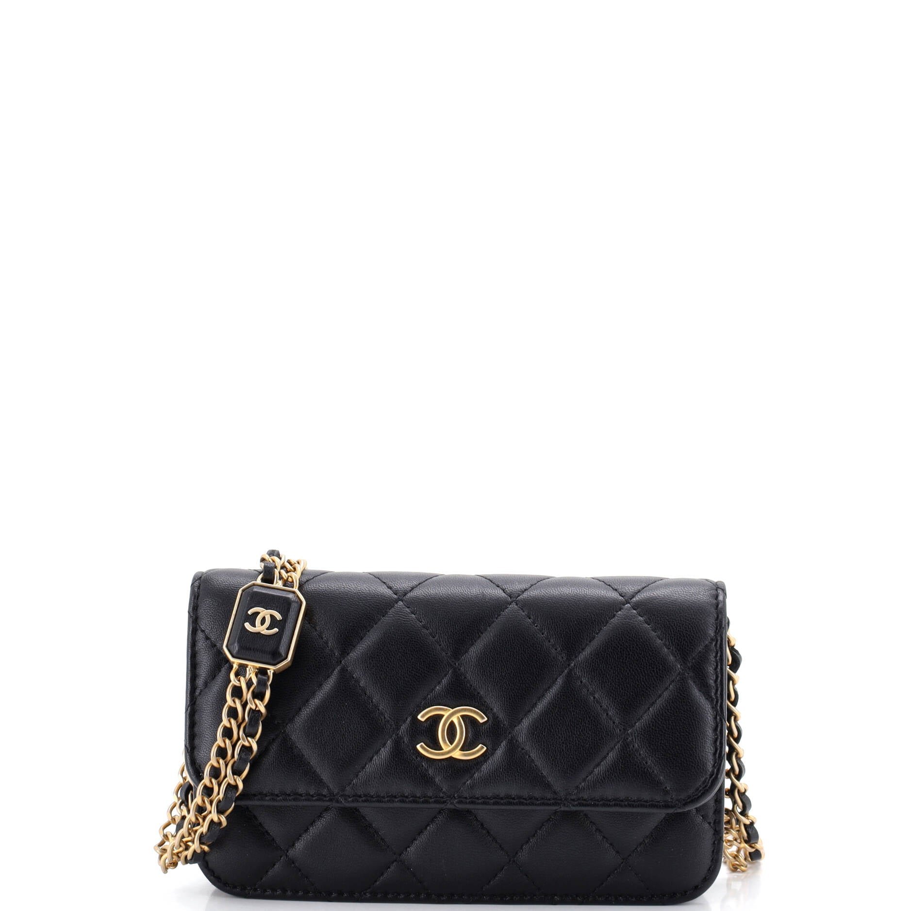 Sugar Cube Chain Phone Holder Quilted Lambskin