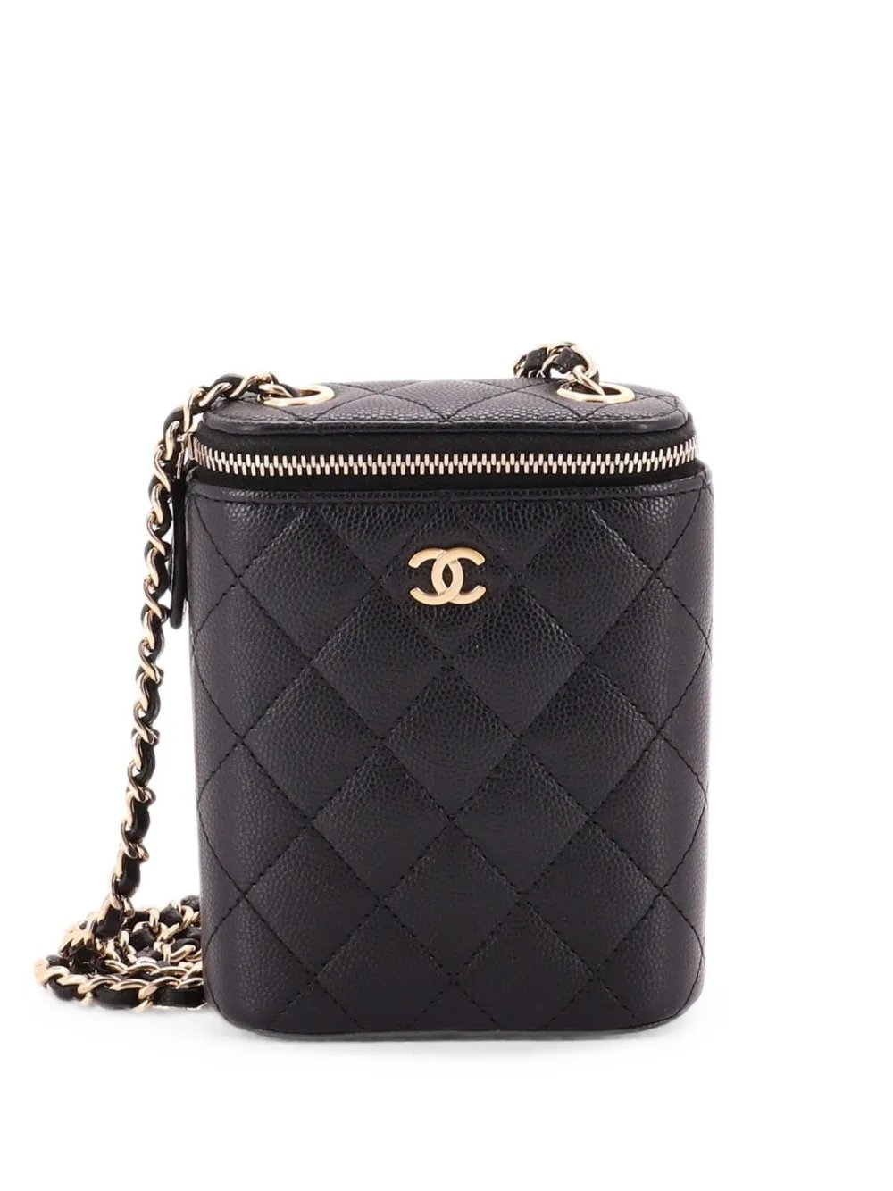 Vertical Classic Vanity Case with Chain Quilted Caviar Small shoulder bag