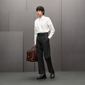 Straight cut shirt with leather detail