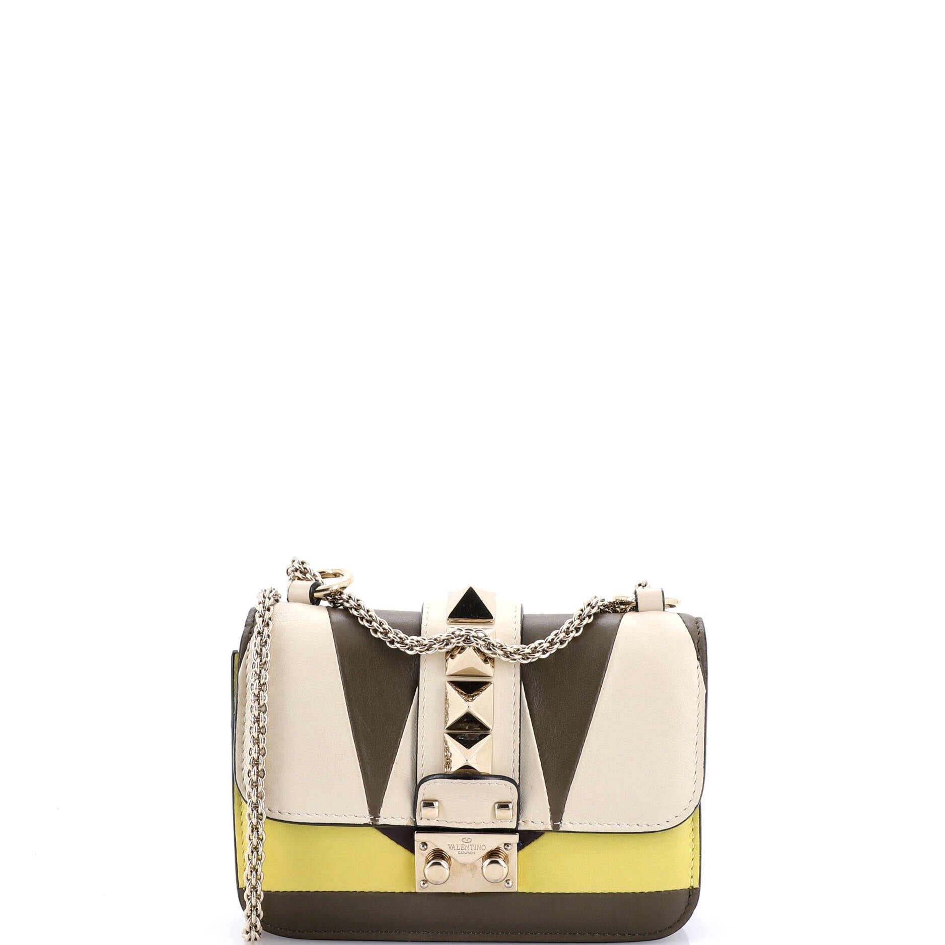 Valentino Garavani Glam Lock Shoulder Bag Geometric Color Block Leather Mini