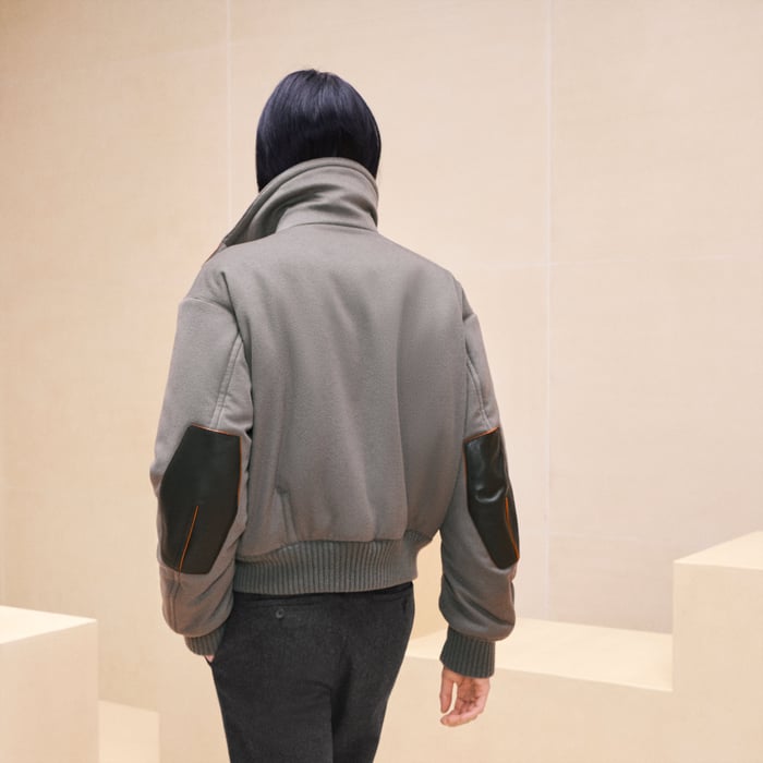 Tourbe Cashmere Rib-trim Jacket With Leather Detail