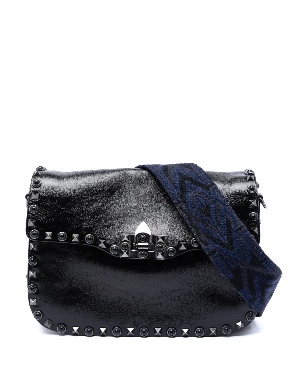 2010-2026 Medium Craquele Calfskin Guitar Strap Rockstud Rolling Flap crossbody bag