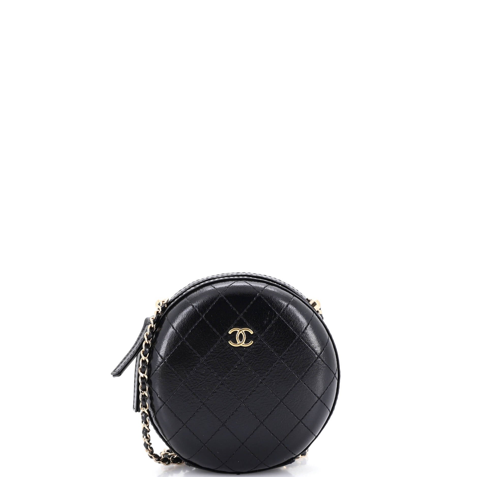 Round Chain Crossbody Bag Stitched Calfskin Small