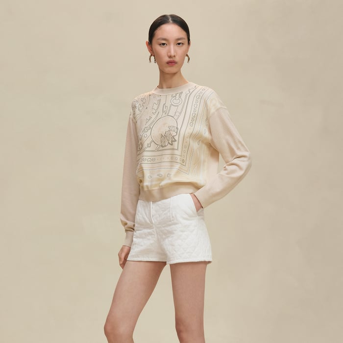 Blanc Perle "Candy Libris" Long-sleeve Twillaine Sweater