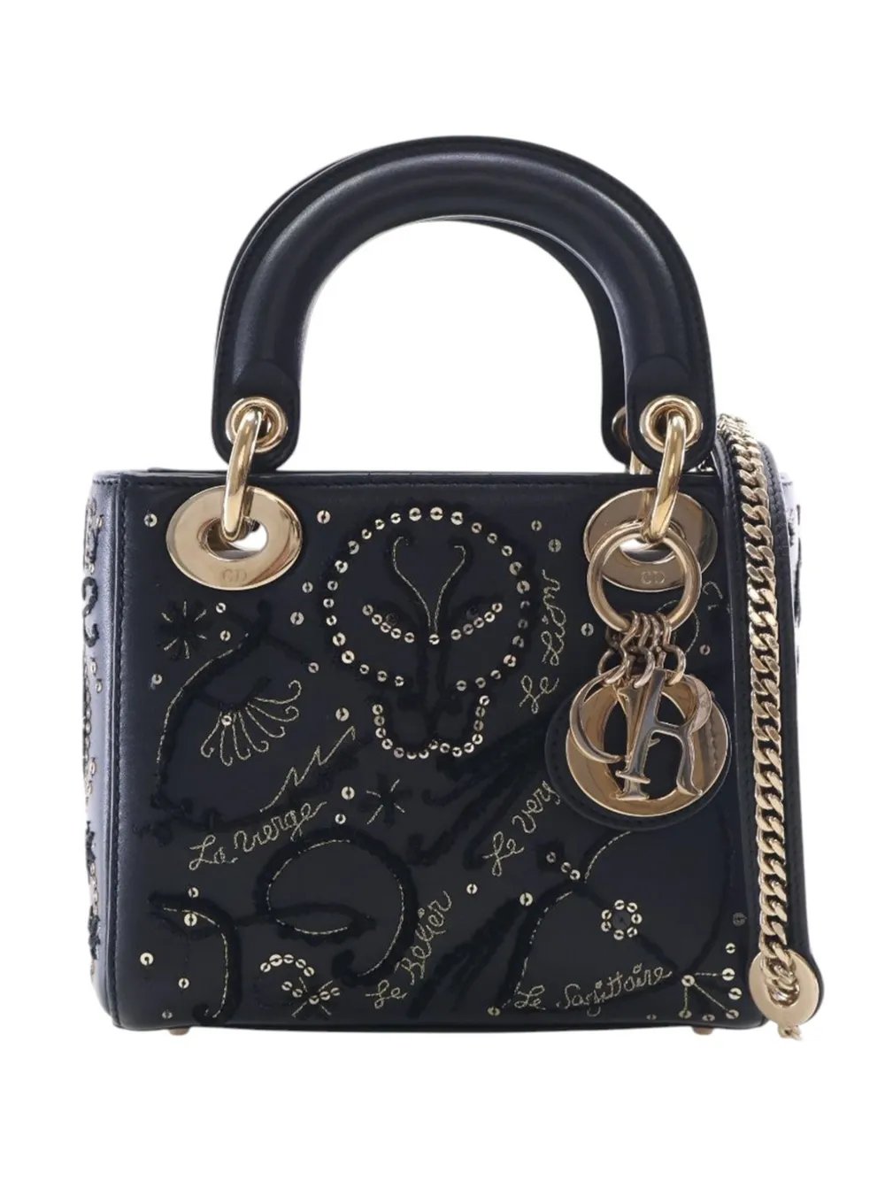 2018 Mini Lambskin Embroidered Sequin Astrology Lady Dior satchel