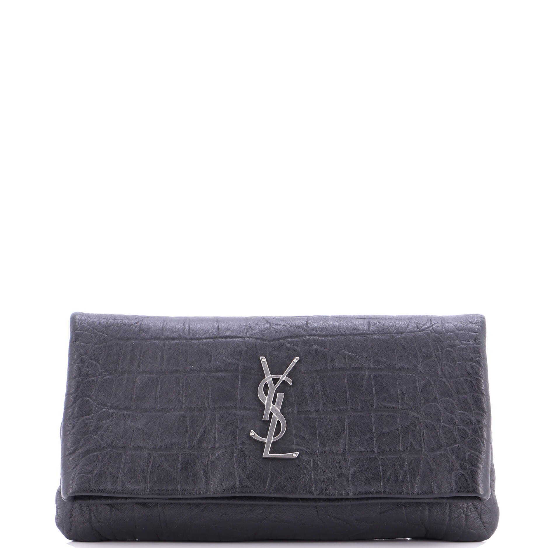Saint Laurent West Hollywood Fold Over Clutch Crocodile Embossed Leather