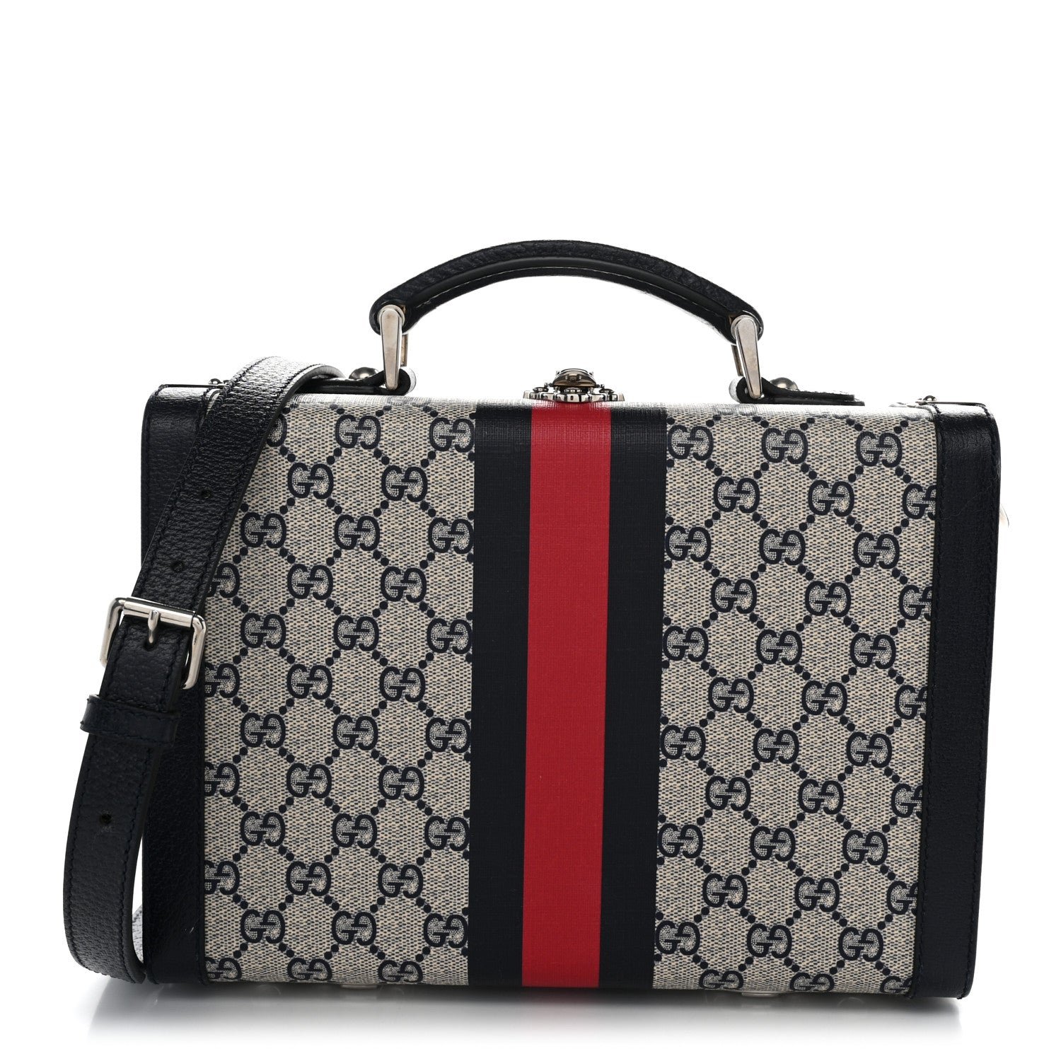 Gucci GG Supreme Monogram Web Savoy Medium Top Handle Beauty Case Beige Blue