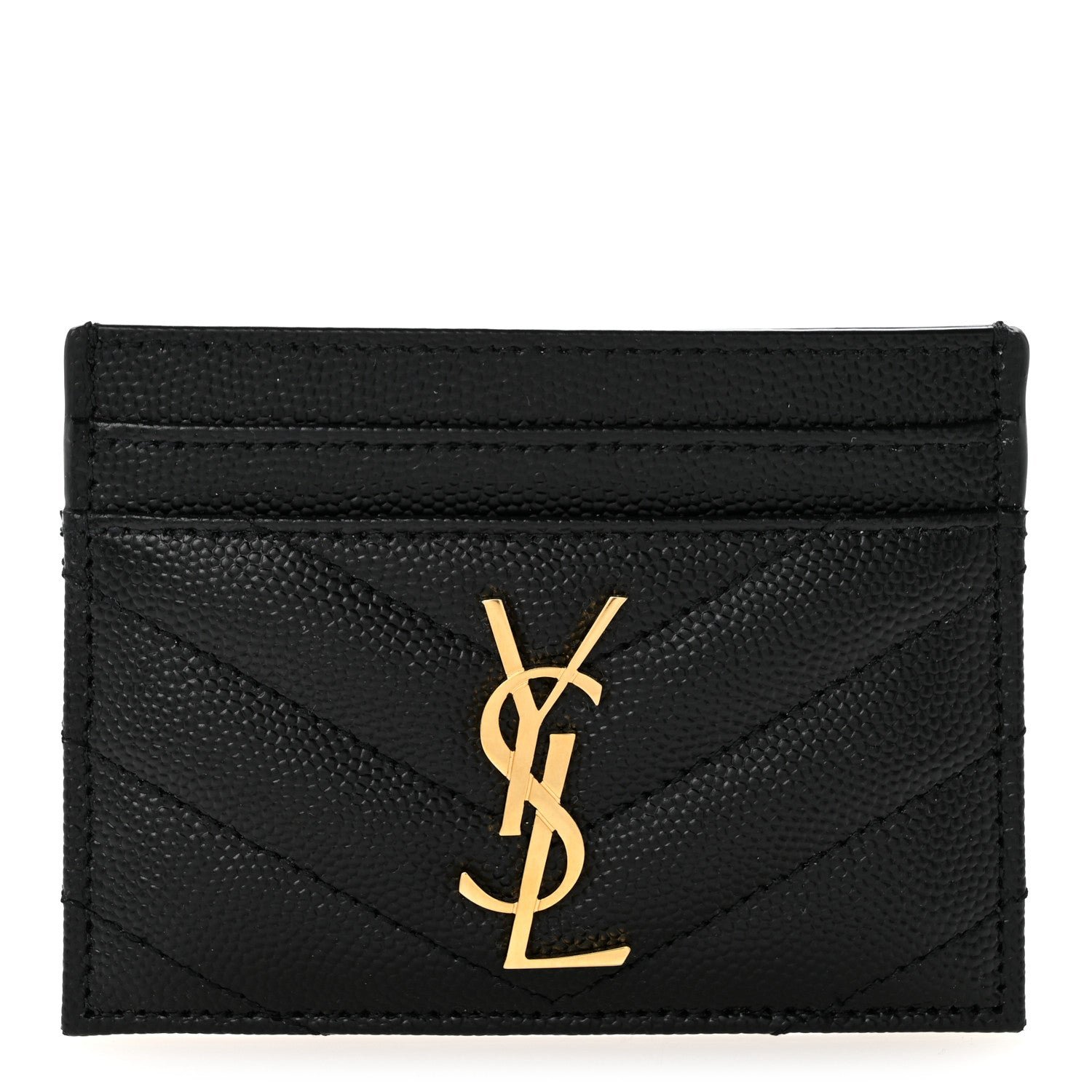 Saint Laurent Grain De Poudre Matelasse Chevron Monogram Credit Card Case Black