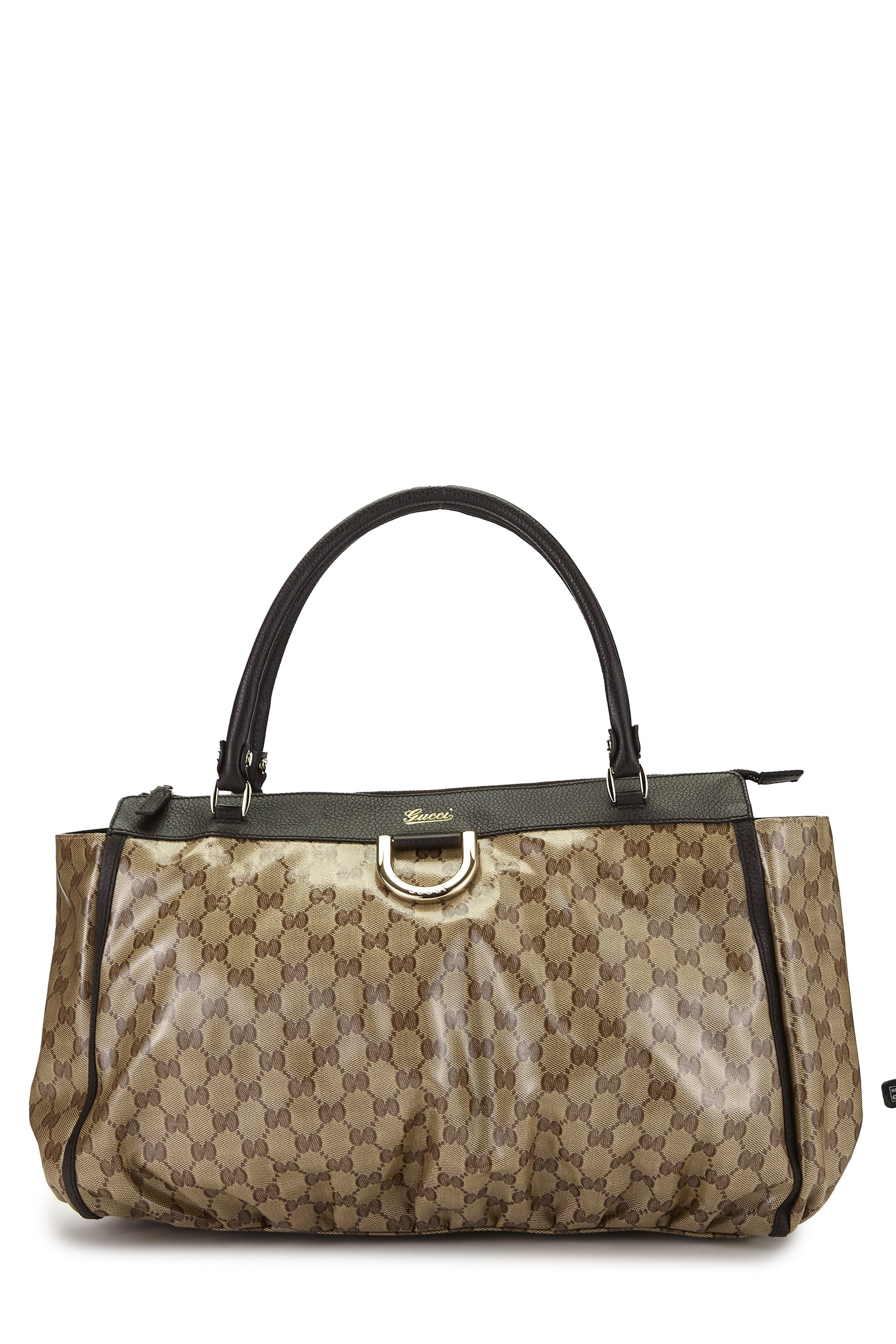 Gucci Brown Crystal Canvas D-Ring Abbey Zip Tote