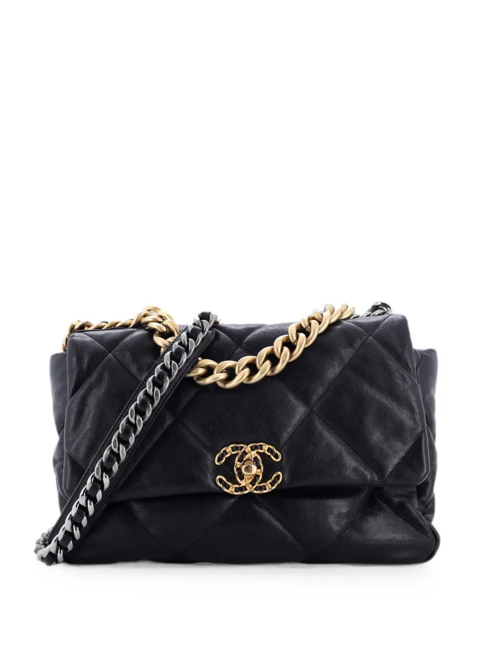 19 Flap Bag Quilted Shiny Crumpled Calfskin Large shoulder bag
