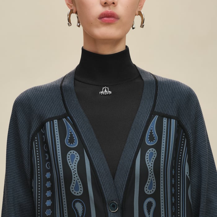 Noir Réglisse "Candy Libris" Long-sleeve Twillaine Cardigan